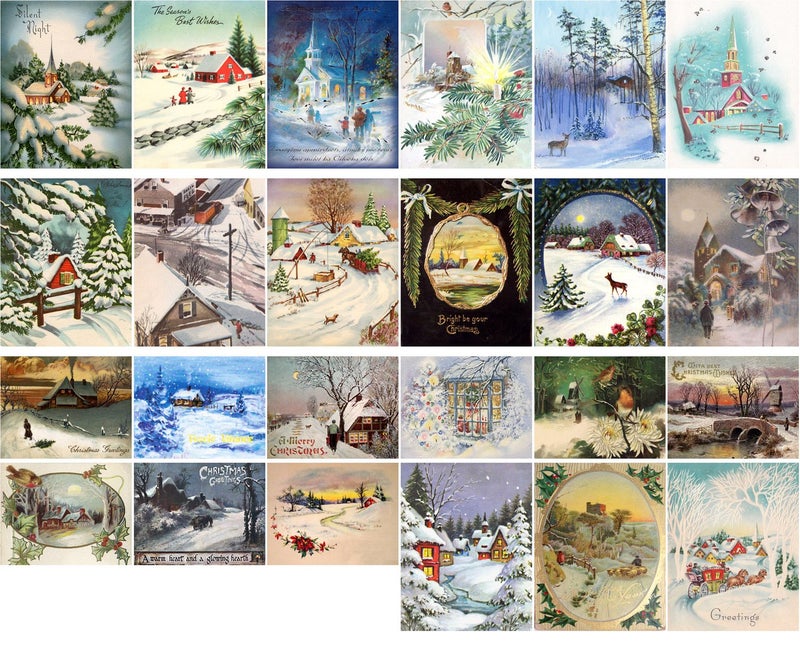 PIXILUV Vintage Christmas Greeting Cards 24pcs Cute Animals Preparing for Christmas Reprint Postcard Set Puppy Kittens - Image 2